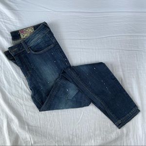 SIWY Dark Wash Paint Splatter Skinny Jeans